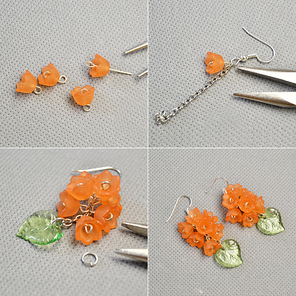 Boucles d'oreilles en grappe de perles acryliques à fleurs-3