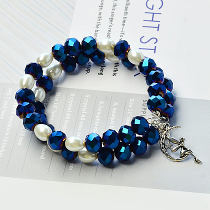 Electroplate Glass Beads Bracelet with Drop Pearl Beads-1
