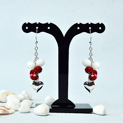 Heart Alloy Charms Earrings with Imitation Jade Glass Beads-4
