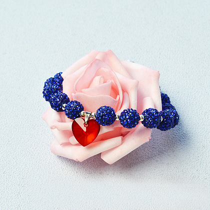 Rhinestone Beads Bracelet with Heart Glass Pendant-5