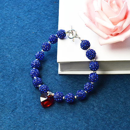 Bracelet de perles de strass avec pendentif en verre coeur-1