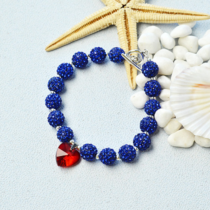 Bracelet de perles de strass avec pendentif en verre coeur-4