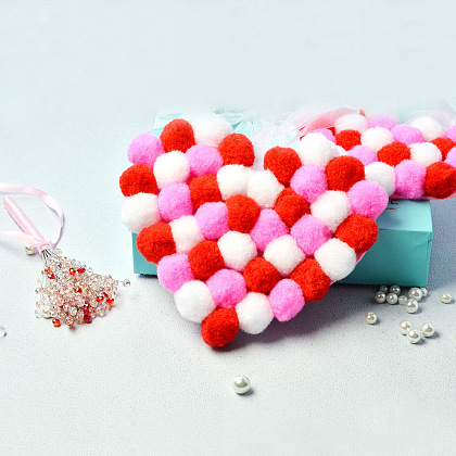 Corazón pompones bolas colgando decoración-1