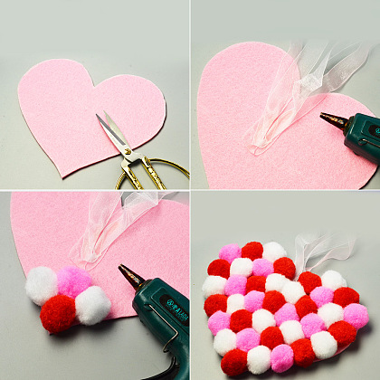 Corazón pompones bolas colgando decoración-3