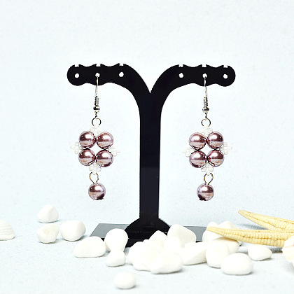 Pearl Beaded Square Earrings with Seed Beads-1