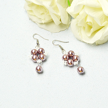 Pearl Beaded Square Earrings with Seed Beads-6