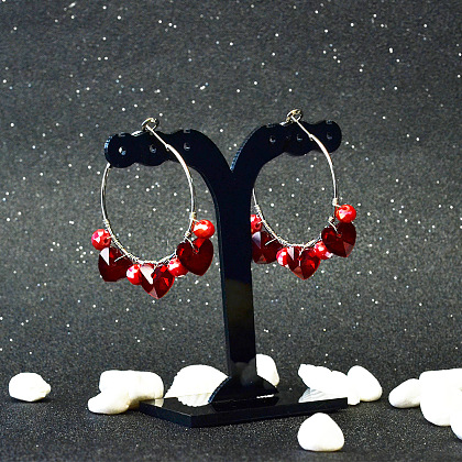 Heart Glass Beads Wire Wrapped Hoop Earrings-4