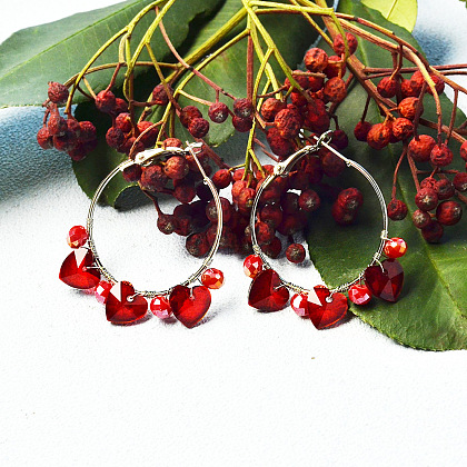 Heart Glass Beads Wire Wrapped Hoop Earrings-6
