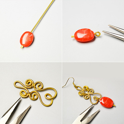 Boucles d'oreilles pendantes en pierres précieuses enveloppées de fil d'or-4
