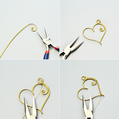 Collier à pendentif enveloppé de fil en forme de cœur-3