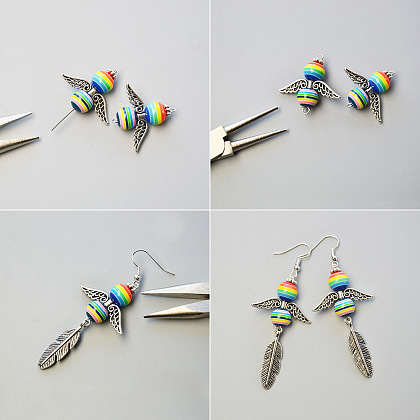 Boucles d'oreilles en perles rondes en résine avec ailes d'ange-3