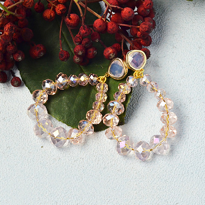 Boucles d'oreilles pendantes en perles de verre galvanisées roses-1