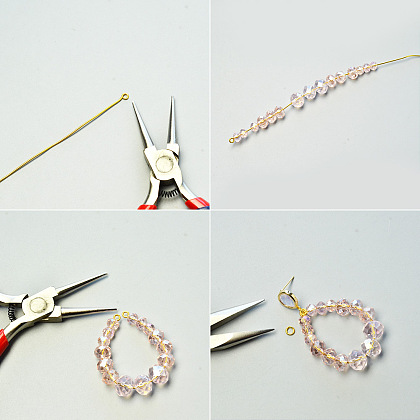 Boucles d'oreilles pendantes en perles de verre galvanisées roses-3