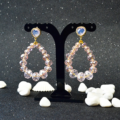 Boucles d'oreilles pendantes en perles de verre galvanisées roses-4