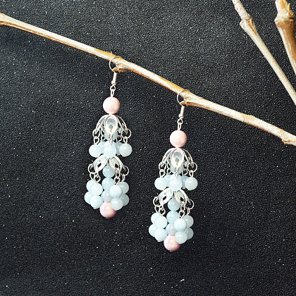 Perles de pierres précieuses boucles d'oreilles chandelier-6