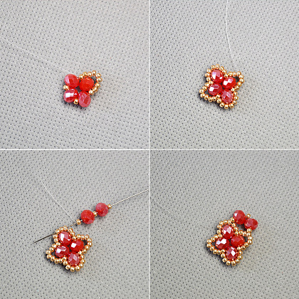 Bracelet en perles de verre galvanisées rouges et perles de rocaille dorées-4