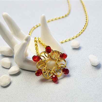 Collier pendentif chaîne maille avec perles de verre-5