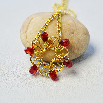 Collier pendentif chaîne maille avec perles de verre-6