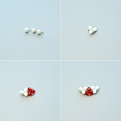Bracelet maille large avec perles de verre blanches et rouges-3