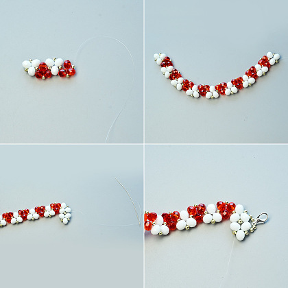 Bracelet maille large avec perles de verre blanches et rouges-4