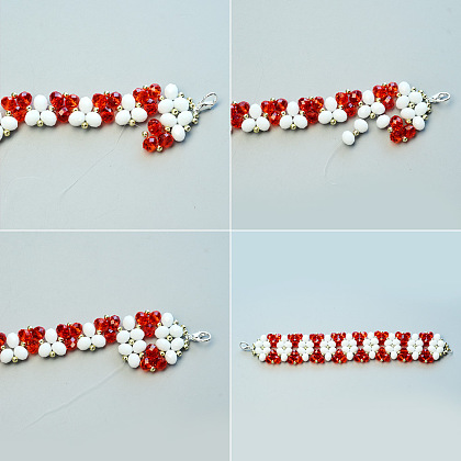 Bracelet maille large avec perles de verre blanches et rouges-5