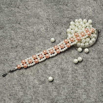 Delicate Pink Pearl Beads Stitch Bracelet for Wedding-5