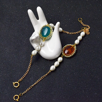 Bracelet enveloppé de fil de perles de pierres précieuses acryliques avec des perles de perles de goutte-1