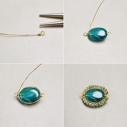 Bracelet enveloppé de fil de perles de pierres précieuses acryliques avec des perles de perles de goutte-3