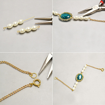Bracelet enveloppé de fil de perles de pierres précieuses acryliques avec des perles de perles de goutte-4