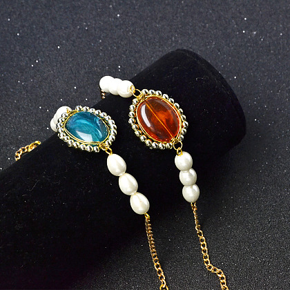 Bracelet enveloppé de fil de perles de pierres précieuses acryliques avec des perles de perles de goutte-5