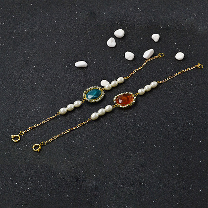 Bracelet enveloppé de fil de perles de pierres précieuses acryliques avec des perles de perles de goutte-6