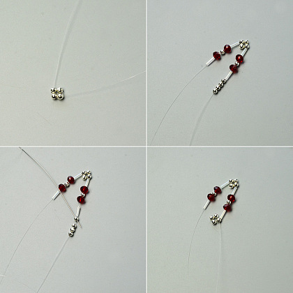 Bracelet perles de clairon blanc et perles de verre boulier rouge-3