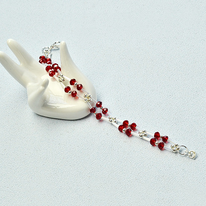 Bracelet perles de clairon blanc et perles de verre boulier rouge-5