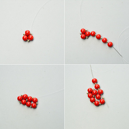 Herzförmige, rot bemalte Glasperlenstich-Ohrringe-3