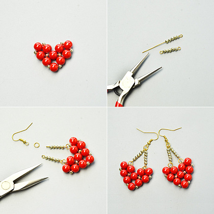 Heart-shaped Red Painted Glass Beads Stitch Earrings-4