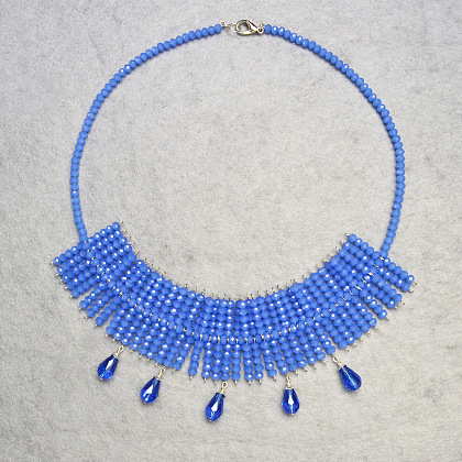 Collier de déclaration de perles de verre bleues-1