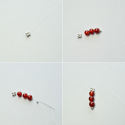 Collier à pendentif croix en perles de pierres précieuses rouges-3