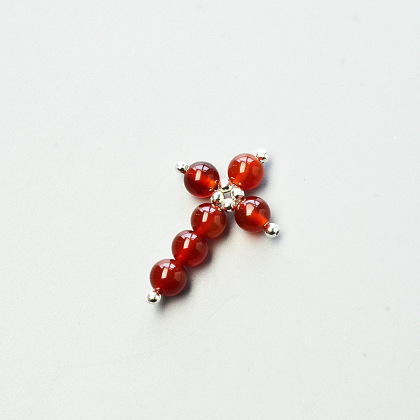 Collier à pendentif croix en perles de pierres précieuses rouges-4