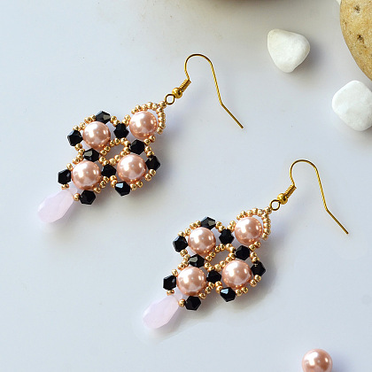 Boucles d'oreilles avec perles de rocaille en losange-1