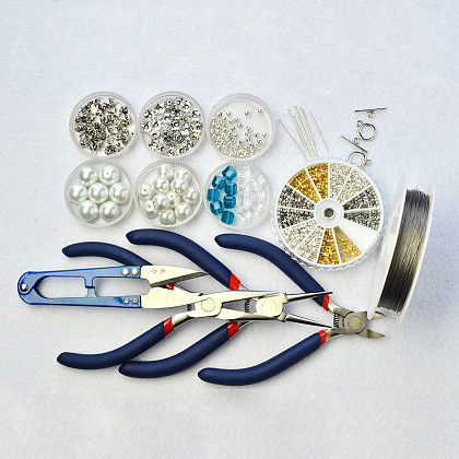 Collier en cristal de perles bleues et blanches-2