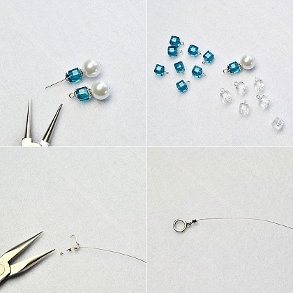 Collier en cristal de perles bleues et blanches-3