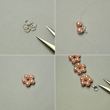 Браслет с цветком из розового жемчуга и прыгающими кольцами-3