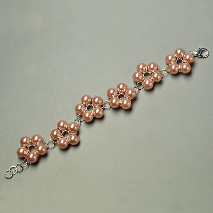 Браслет с цветком из розового жемчуга и прыгающими кольцами-4