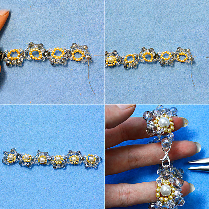 Bracelet en fil de cristal avec perles nacrées-6