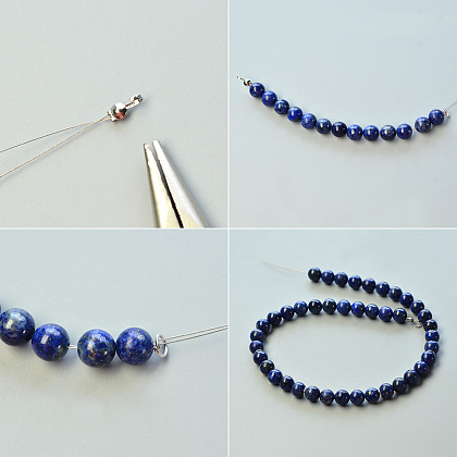 Collier pendentif en perles de lapis-lazuli de style vintage-3