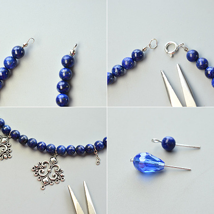 Collier pendentif en perles de lapis-lazuli de style vintage-4