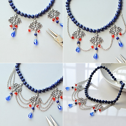 Collier pendentif en perles de lapis-lazuli de style vintage-6