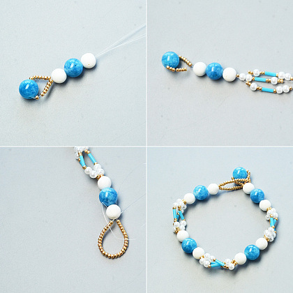 Bracelet de perles de pierres précieuses bleues-3