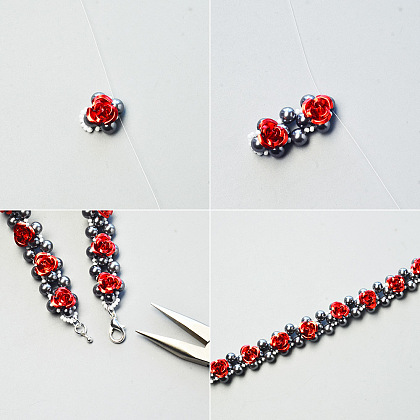 Bracelet fleur en aluminium rouge-4