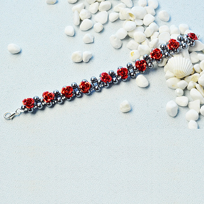 Bracelet fleur en aluminium rouge-5